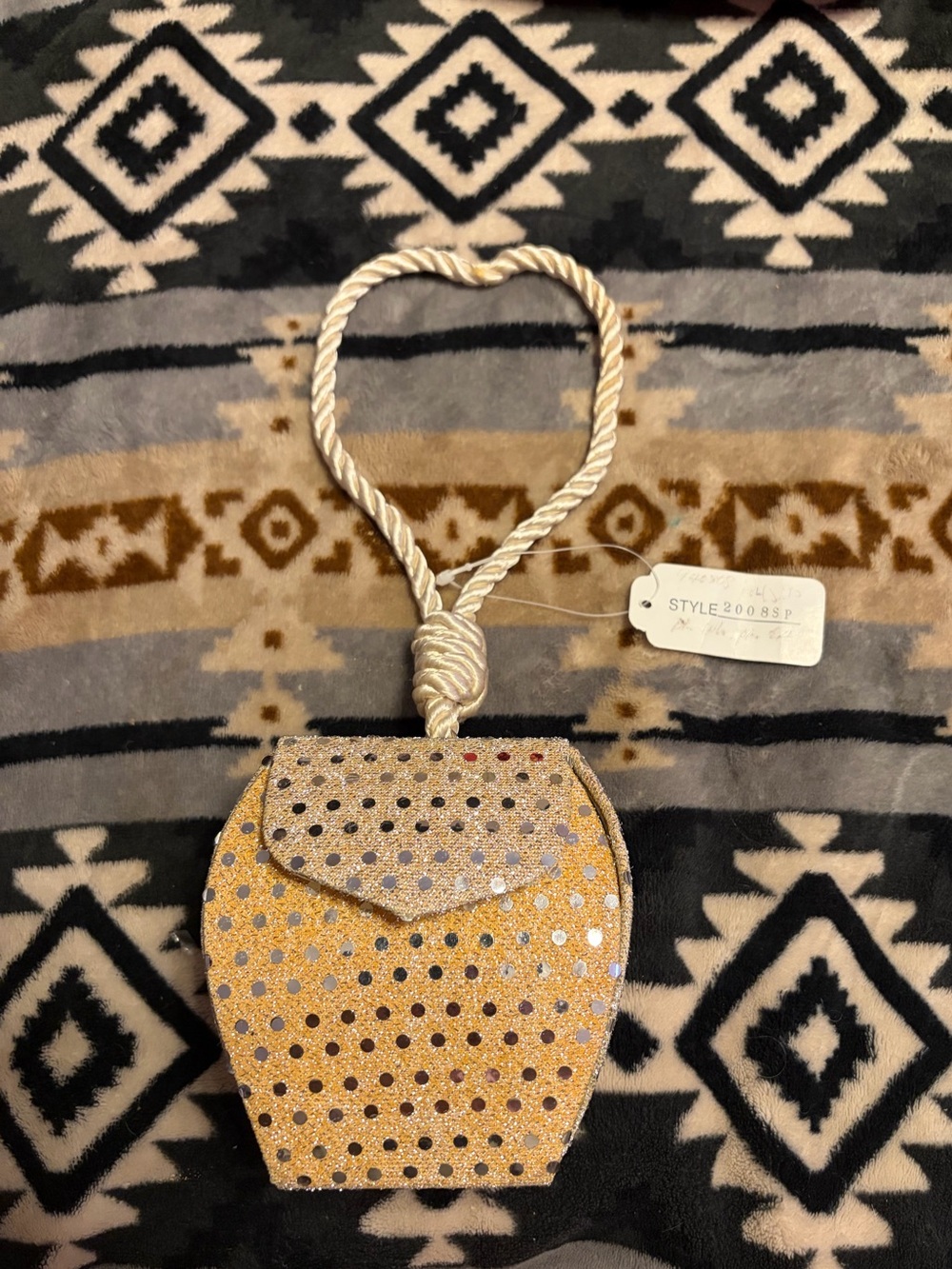 NWT Vintage Gold & Silver Glitter Mini Wristlet Bag with Rope Strap